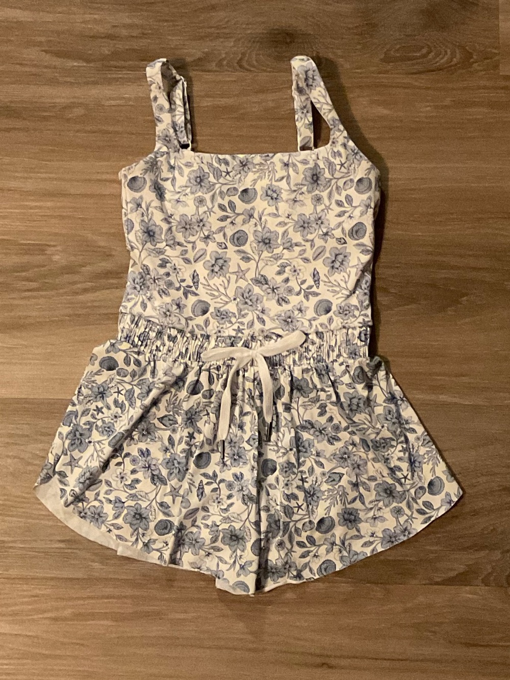 GB | Girls White Romper with Blue Floral Print